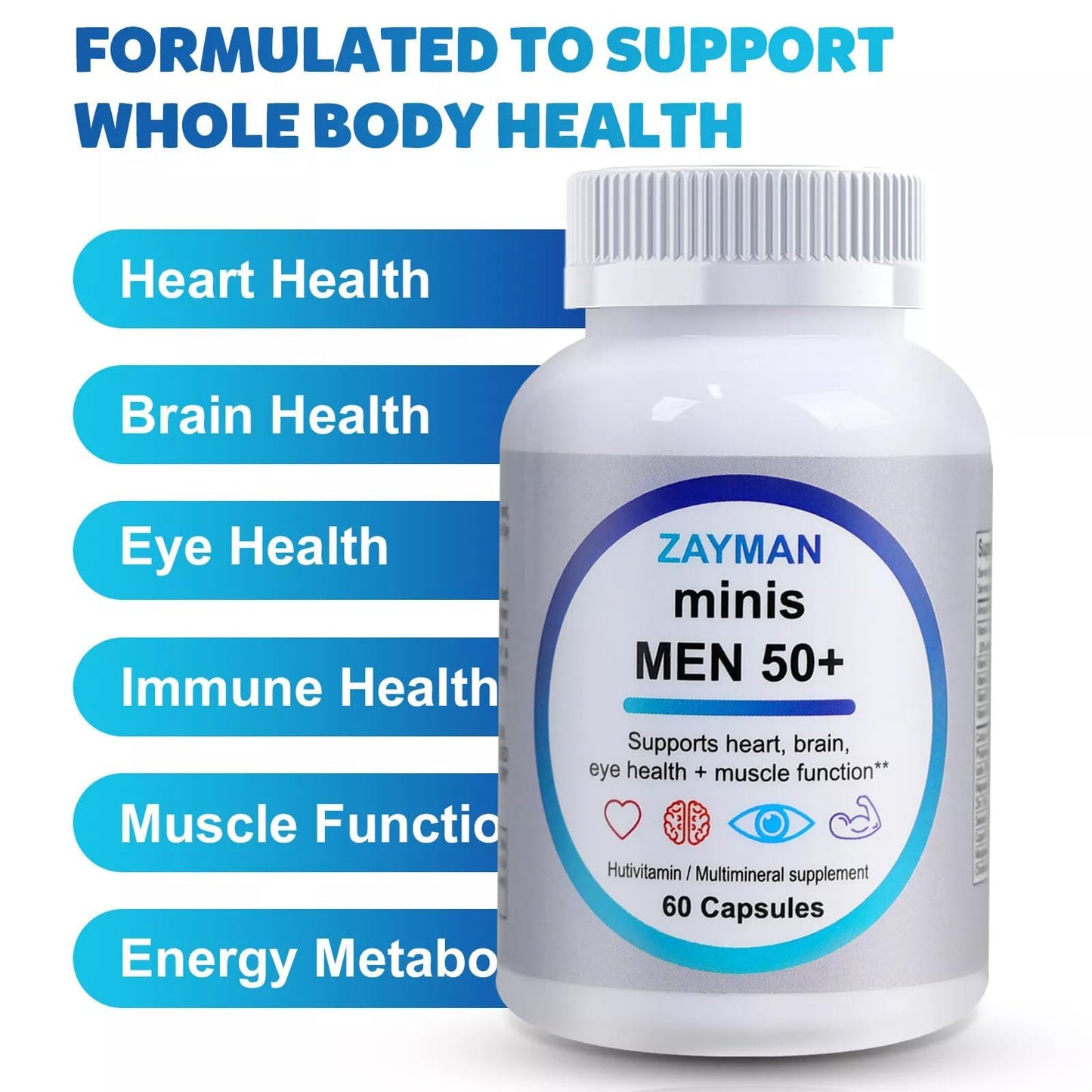 ZAYMAN Minis Multivitamin for Men 50+ | Vitamin D3, Zinc & B-Vitamins | 60 Capsules