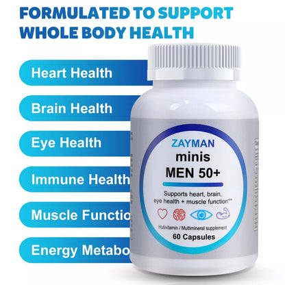 ZAYMAN Minis Multivitamin for Men 50+ | Vitamin D3, Zinc & B-Vitamins | 60 Capsules