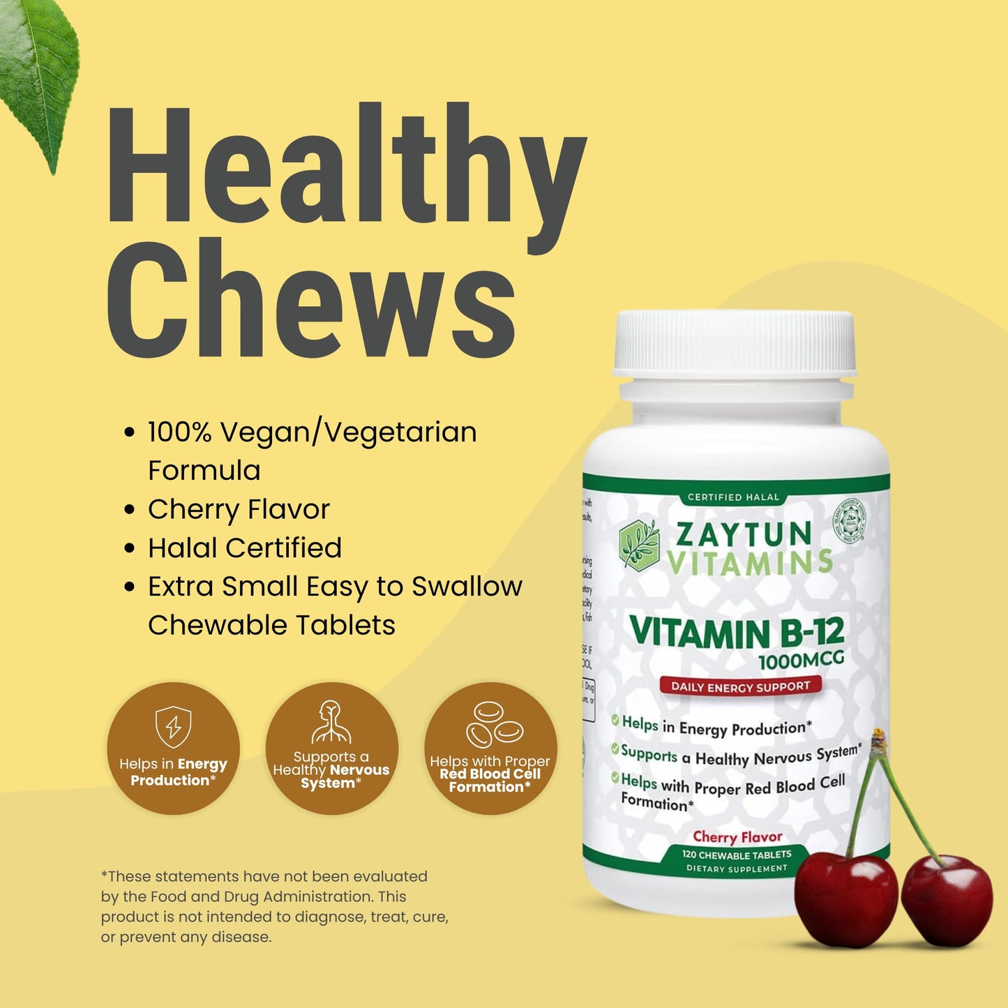Zaytun Halal Vitamin B12 1000mcg – Energy & Nervous System Support | Vegan, Dairy-Free | 4 Months Supply | Made in USA