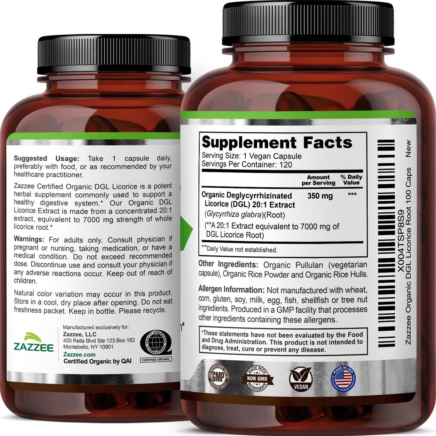 Zazzee USDA Organic DGL Licorice 7000 mg | 20:1 Extract | 120 Veg Capsules
