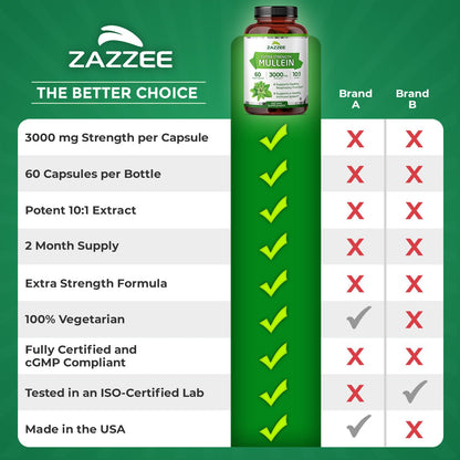 Zazzee Extra Strength Mullein 10:1 Extract – 3000 mg, 60 Vegan Capsules, Made in USA
