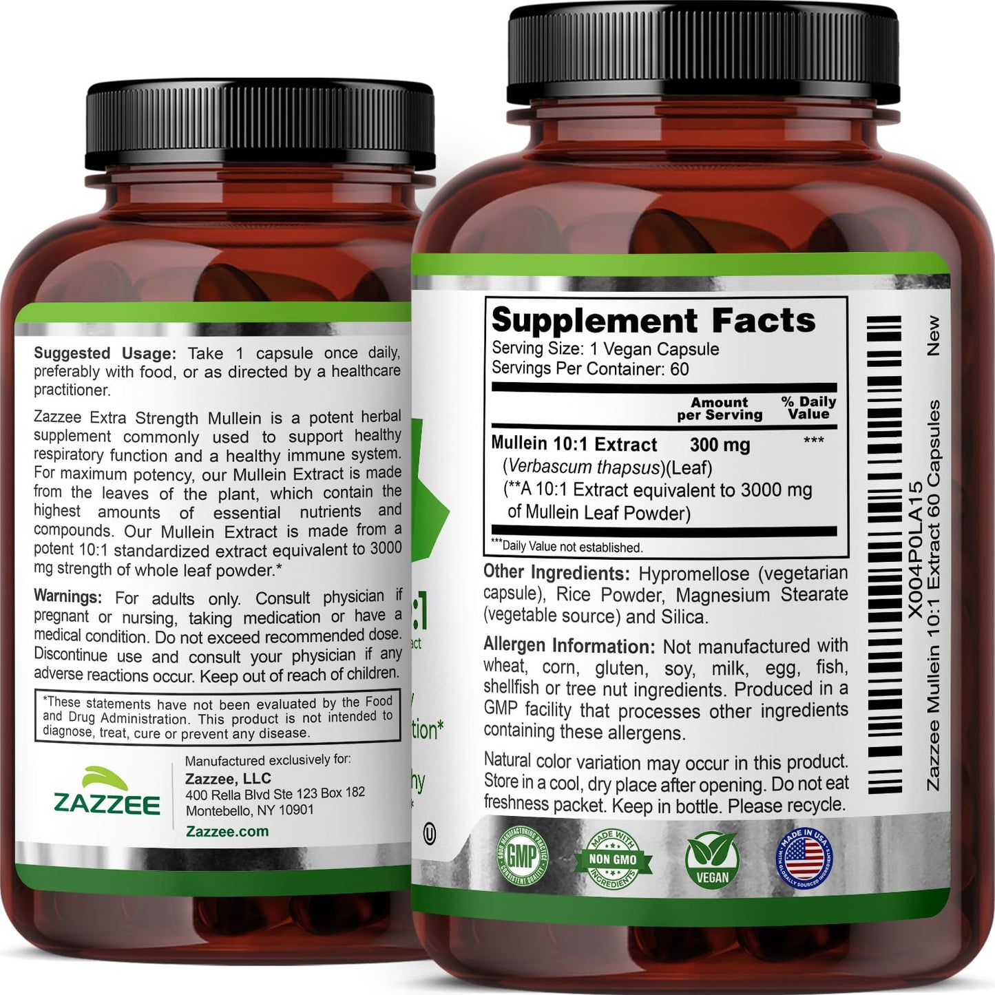 Zazzee Extra Strength Mullein 10:1 Extract – 3000 mg, 60 Vegan Capsules, Made in USA