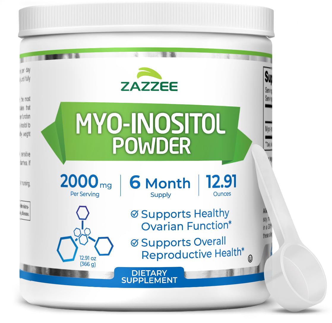 Zazzee Myo-Inositol Powder – 6 Month Supply, 183 Servings, 2000 mg per Serving, Free Scoop, Vegan & Non-GMO