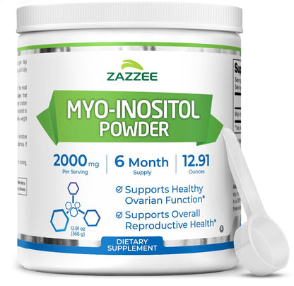 Zazzee Myo-Inositol Powder – 6 Month Supply, 183 Servings, 2000 mg per Serving, Free Scoop, Vegan & Non-GMO