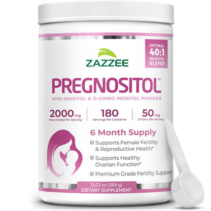 Zazzee Pregnostol Powder | 6-Month Supply, Myo-Inositol 40:1 D-Chiro-Inositol, Vegan & Non-GMO