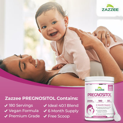 Zazzee Pregnostol Powder | 6-Month Supply, Myo-Inositol 40:1 D-Chiro-Inositol, Vegan & Non-GMO
