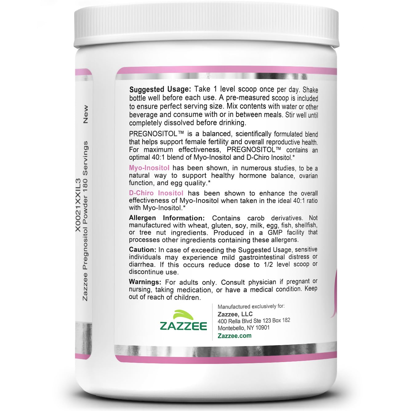 Zazzee Pregnostol Powder | 6-Month Supply, Myo-Inositol 40:1 D-Chiro-Inositol, Vegan & Non-GMO