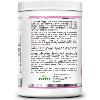 Zazzee Pregnostol Powder | 6-Month Supply, Myo-Inositol 40:1 D-Chiro-Inositol, Vegan & Non-GMO