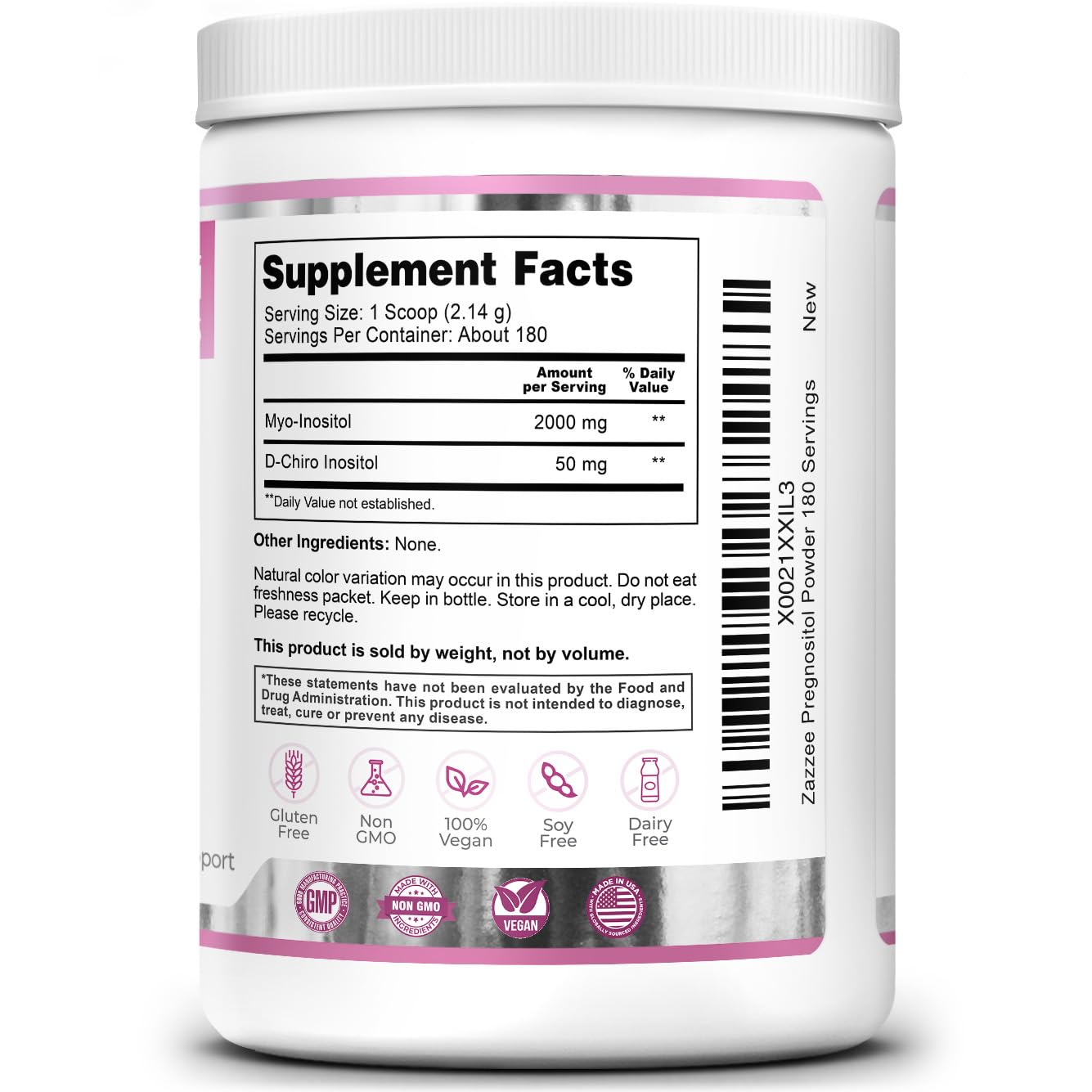 Zazzee Pregnostol Powder | 6-Month Supply, Myo-Inositol 40:1 D-Chiro-Inositol, Vegan & Non-GMO