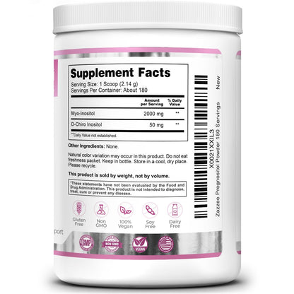 Zazzee Pregnostol Powder | 6-Month Supply, Myo-Inositol 40:1 D-Chiro-Inositol, Vegan & Non-GMO