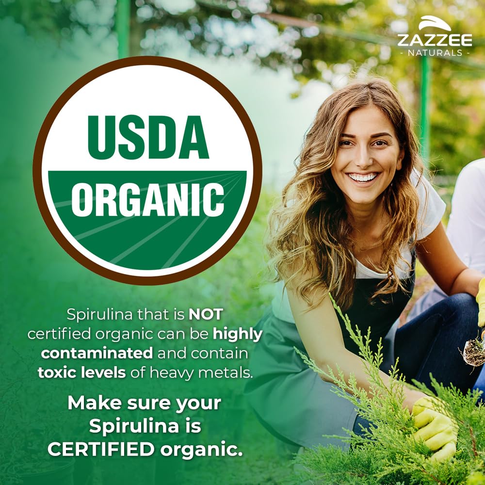 Zazzee Organic Spirulina Powder – 2.2 lb / 1 KG, USDA Certified, 303 Servings, Kosher, Non-GMO, Gluten-Free