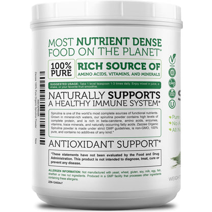 Zazzee Organic Spirulina Powder – 2.2 lb / 1 KG, USDA Certified, 303 Servings, Kosher, Non-GMO, Gluten-Free