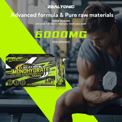 Zealtonic 5000mg Creatine Monohydrate Pack – 100 Servings with Taurine & L-Theanine