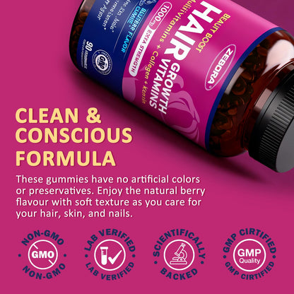 ZEBORA Biotin Gummies for Hair, Skin & Nails | Biotin, Zinc & Vitamins – 90 Blueberry Gummies