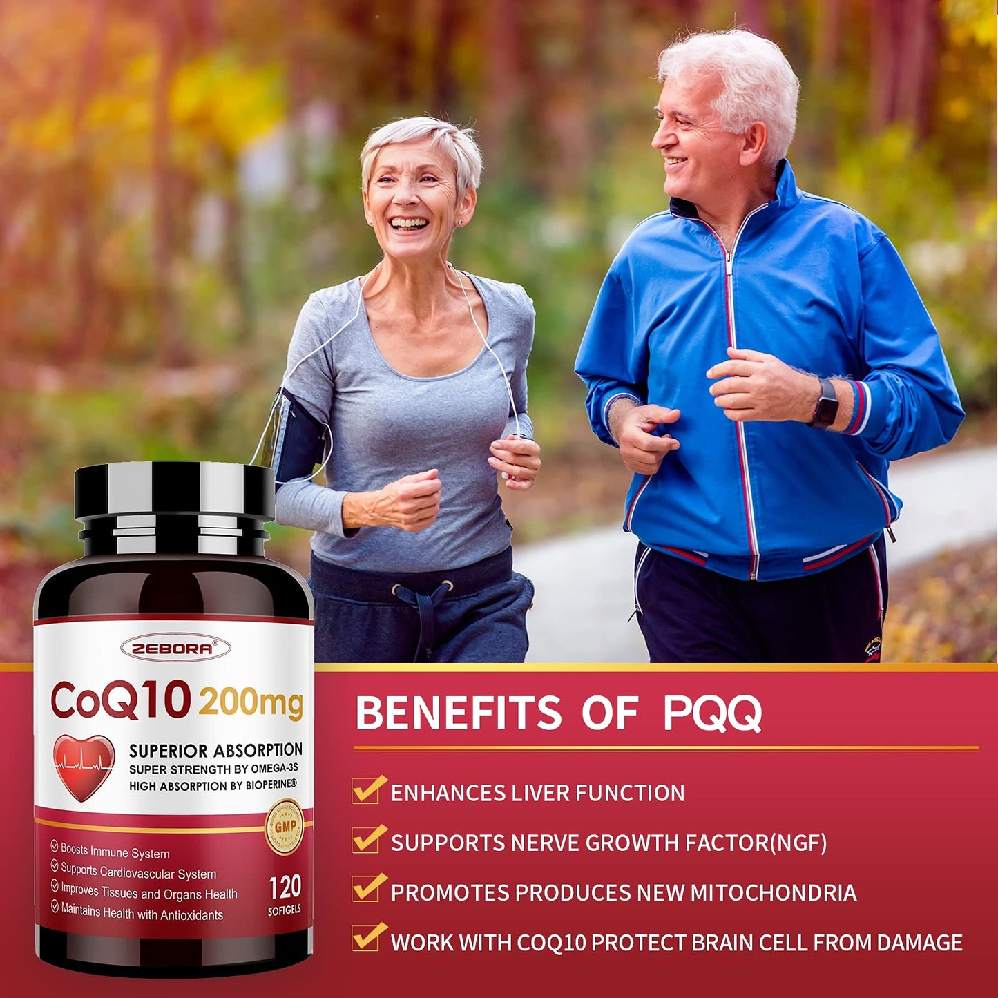 ZEBORA CoQ10-200mg Softgels with PQQ, BioPerine & Omega-3 — Pack of 2