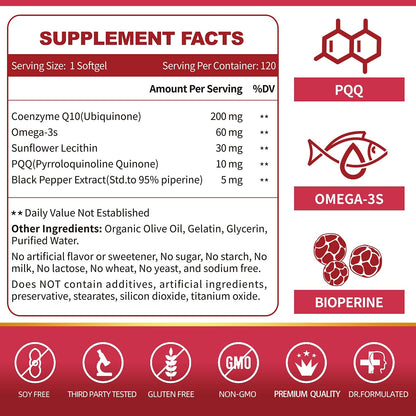 ZEBORA CoQ10-200mg Softgels with PQQ, BioPerine & Omega-3 — Pack of 2