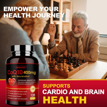 ZEBORA CoQ10-400mg with Trans-Resveratrol, PQQ & Vitamin E — High-Absorption CoQ10 with BioPerine, 2-Pack Veggie Capsules