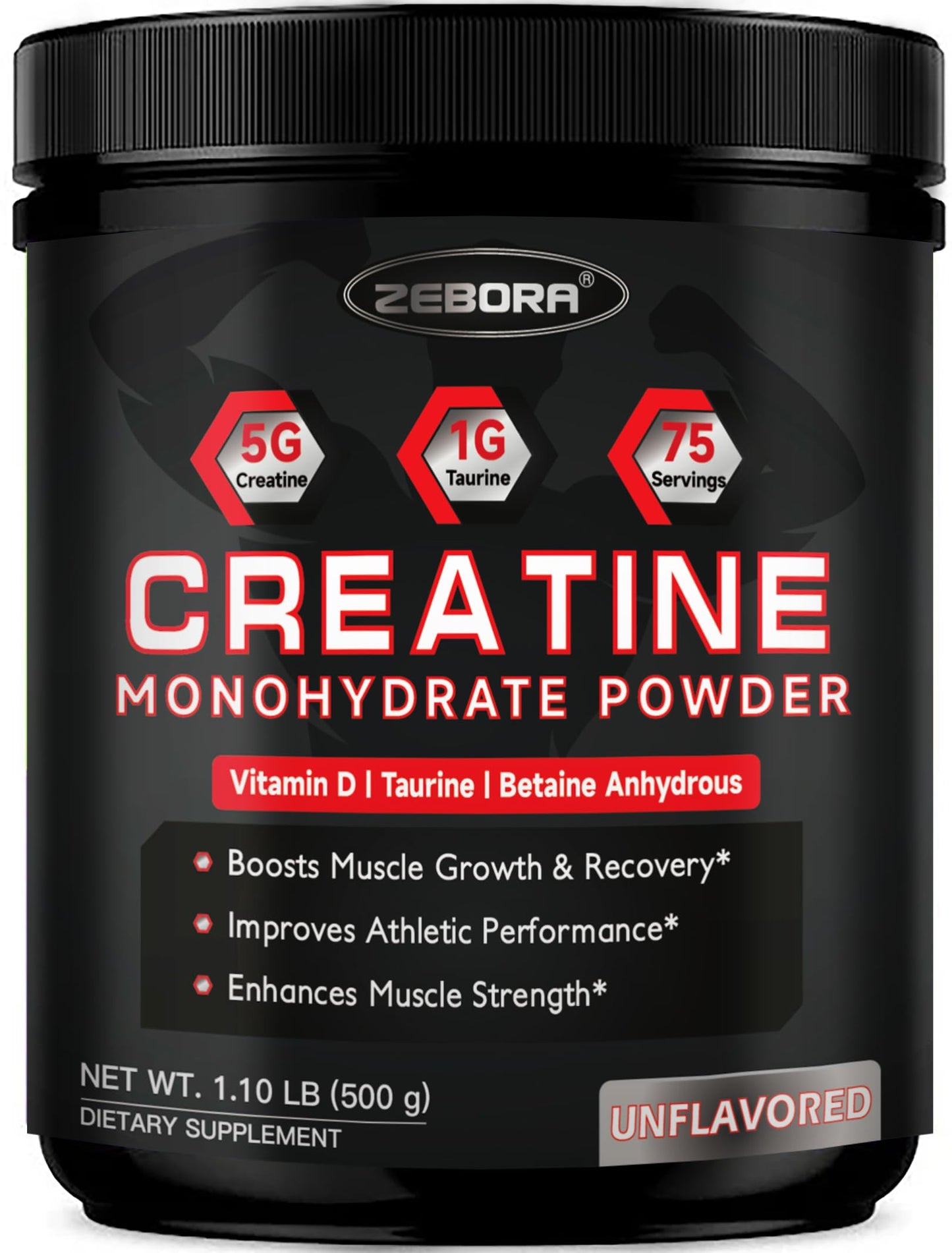 ZEBORA Micronized Creatine Monohydrate Powder – 5G Creatine, 75 Servings