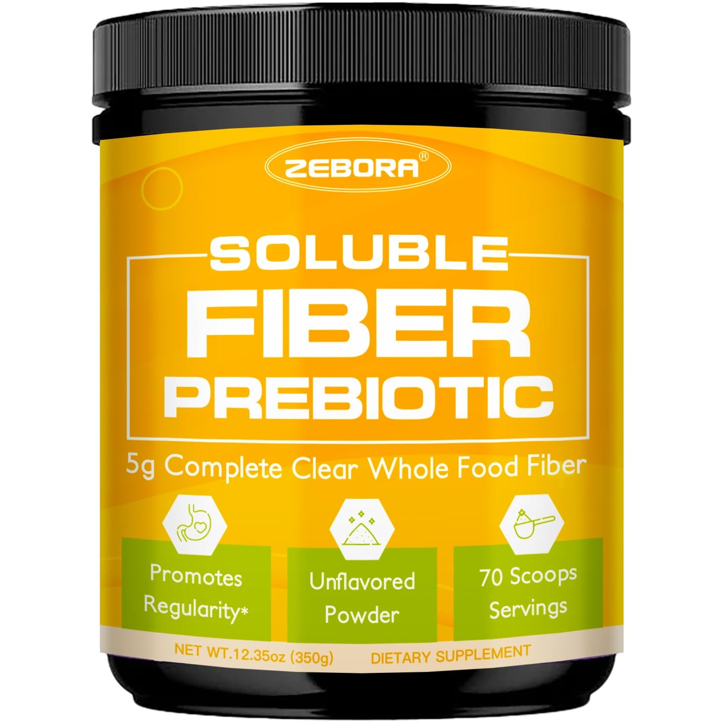 ZEBORA Fiber Supplement Powder | Unflavored Prebiotic with Acacia – Digestive Health, Regularity and Hunger Control | Gluten Free, No Sugar Added | 70 Servings
