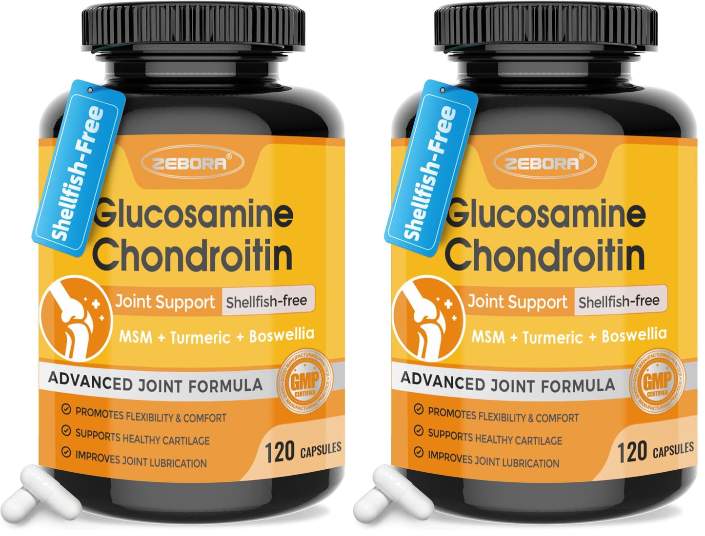 ZEBORA Glucosamine Chondroitin MSM + Turmeric & Boswellia – Joint Support Supplement, 120 Capsules (Pack of 2)