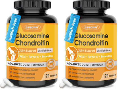 ZEBORA Glucosamine Chondroitin MSM + Turmeric & Boswellia – Joint Support Supplement, 120 Capsules (Pack of 2)