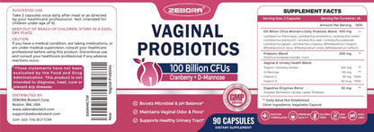 ZEBORA Vaginal Probiotics for Women - 100 Billion CFUs, 90 Veggie Capsules
