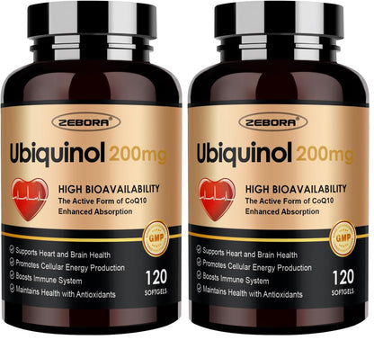 ZEBORA Ubiquinol CoQ10 200mg Softgels – 4-in-1 Antioxidant with Max Absorption (Pack of 2)
