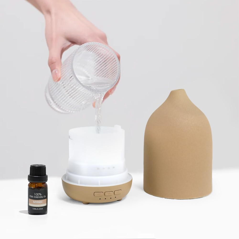ZEIGGA LAB Essential Oil Diffuser – 120ml Ceramic Humidifier, 5 Timers, Auto-Off, 7-Color LED