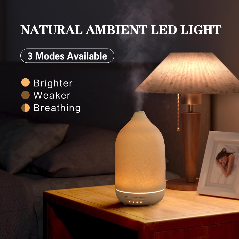 ZEIGGA LAB Essential Oil Diffuser – 120ml Ceramic Humidifier, 5 Timers, Auto-Off, 7-Color LED