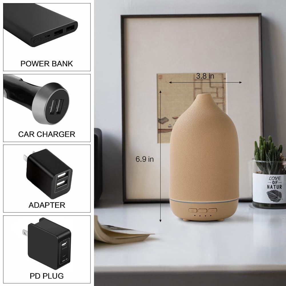 ZEIGGA LAB Essential Oil Diffuser – 120ml Ceramic Humidifier, 5 Timers, Auto-Off, 7-Color LED