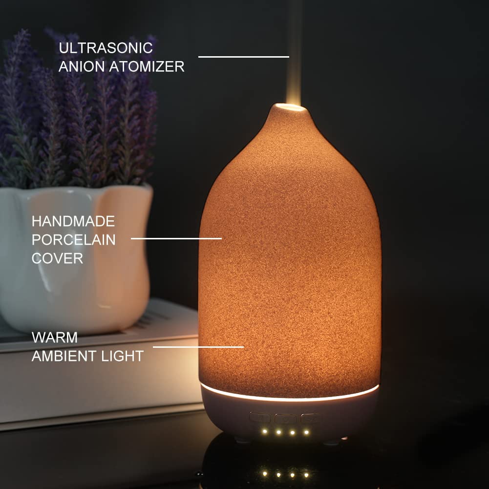 ZEIGGA LAB Essential Oil Diffuser - 100ml Ceramic, 5 Timers, Auto-Off, Large Room