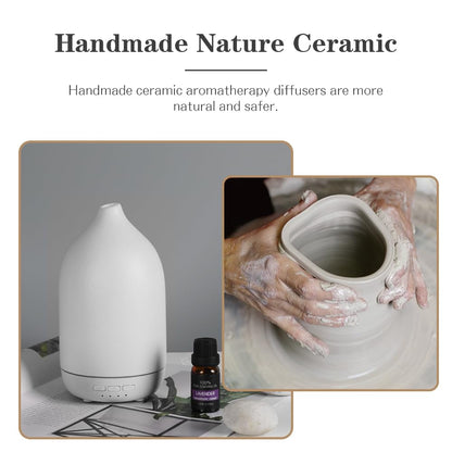 ZEIGGA LAB 100ml Ceramic Essential Oil Diffuser - Large Room, 5 Timers, Auto-Off, Warm Ambient Light