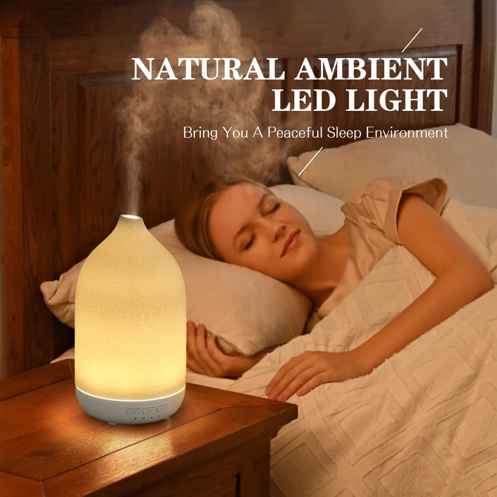 ZEIGGA LAB 100ml Ceramic Essential Oil Diffuser - Large Room, 5 Timers, Auto-Off, Warm Ambient Light