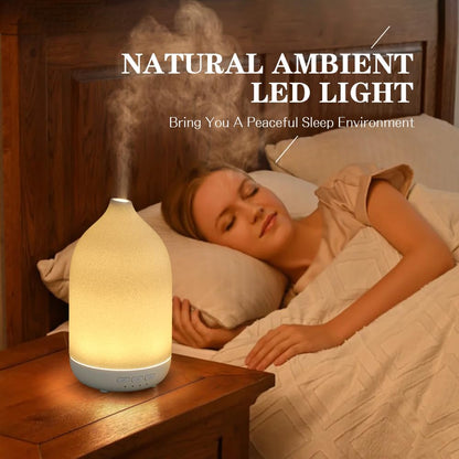 ZEIGGA LAB 100ml Ceramic Essential Oil Diffuser - Large Room, 5 Timers, Auto-Off, Warm Ambient Light