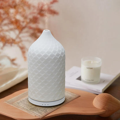 ZEIGGA LAB Essential Oil Diffuser – White Ceramic 120ml Aromatherapy Diffuser with Waterless Auto-Off, 7 LED Lights for Large Room