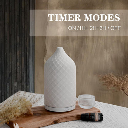 ZEIGGA LAB Essential Oil Diffuser – White Ceramic 120ml Aromatherapy Diffuser with Waterless Auto-Off, 7 LED Lights for Large Room