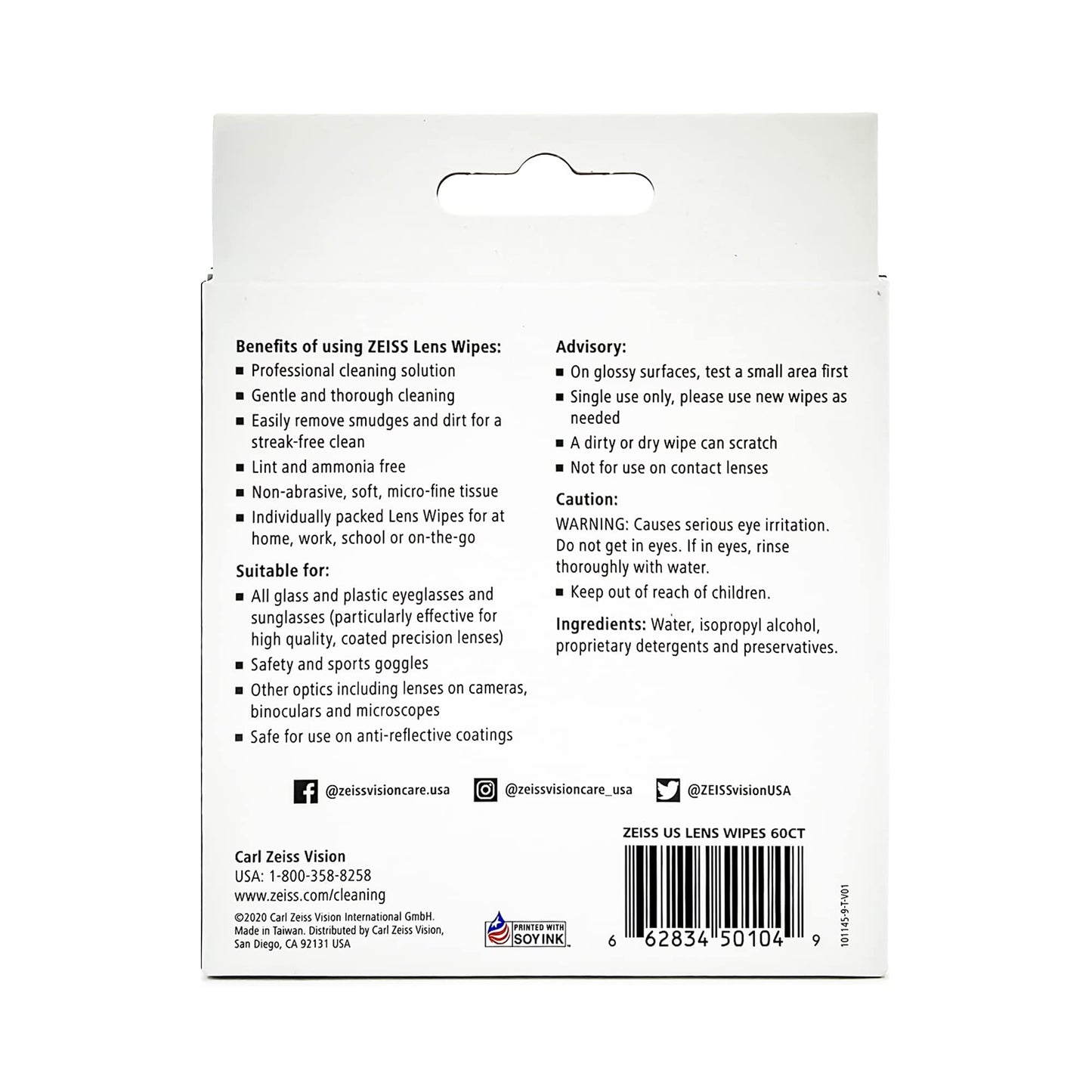 ZEISS Lens Cleaning Wipes (120-Pack) – Safe, Streak-Free Cleaning