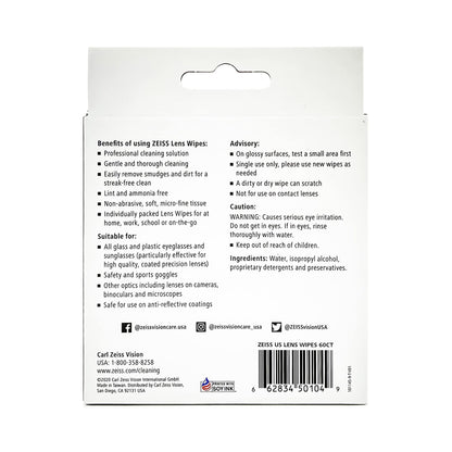 ZEISS Lens Cleaning Wipes (120-Pack) – Safe, Streak-Free Cleaning