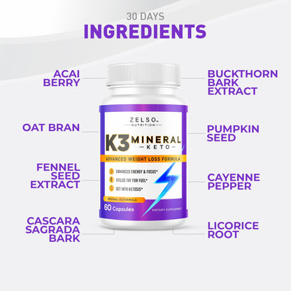 ZELSO K3 Mineral Pills (2 Pack) for Keto Support – Vegan, USA Made