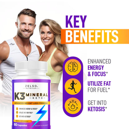ZELSO K3 Mineral Pills (2 Pack) for Keto Support – Vegan, USA Made
