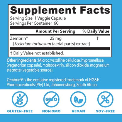 Doctor's Best Calm with Zembrin – Stress & Mood Support, 25 mg per Veggie Cap, 60 Count