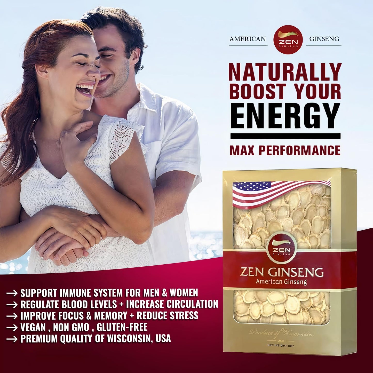 Zen American Wisconsin Ginseng Slices – 8oz Box | Energy, Focus & Mood