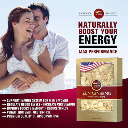 Zen American Wisconsin Ginseng Slices – 8oz Box | Energy, Focus & Mood