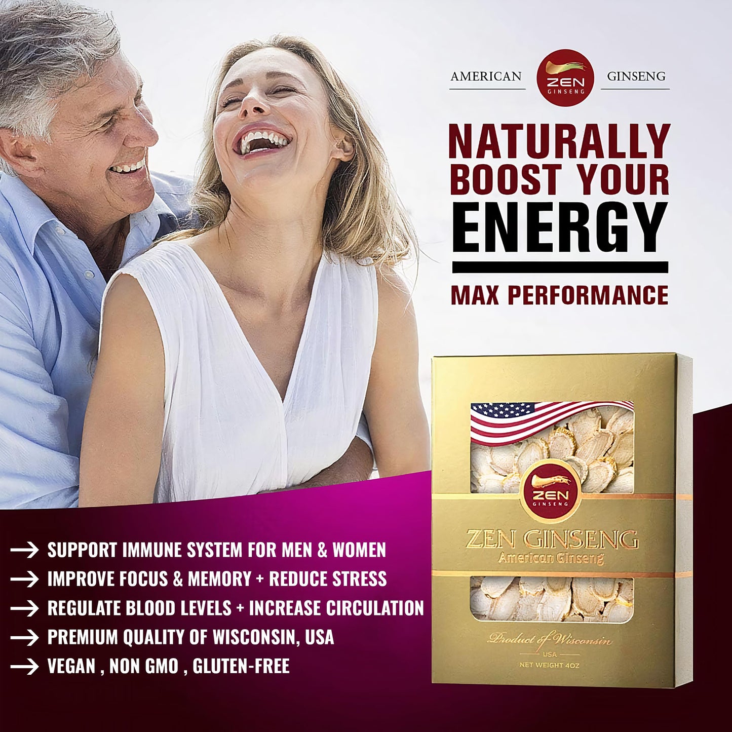 Zen Ginseng – American Wisconsin Ginseng Slices (8 oz, 2 Boxes) for Energy, Focus & Mood
