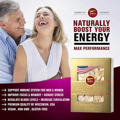 Zen Ginseng – American Wisconsin Ginseng Slices (8 oz, 2 Boxes) for Energy, Focus & Mood