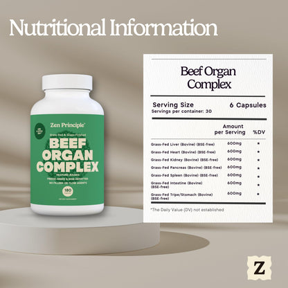 Zen Principle Grass-Fed Beef Organs Supplement – Desiccated Liver, Heart, Kidney & More | 2-Pack NZ Pasture-Raised