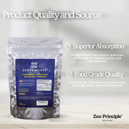 Zen Principle Hardwood Activated Charcoal Powder – All Natural 40 oz | Teeth Whitening, Skin & Hair Health, Digestive Support | 100% USA Hardwood