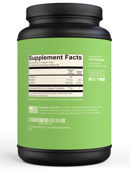 Zen Principle Grass-Fed Collagen Peptides — 3 lb Agglomerated Hydrolyzed Powder | Paleo & Keto Friendly