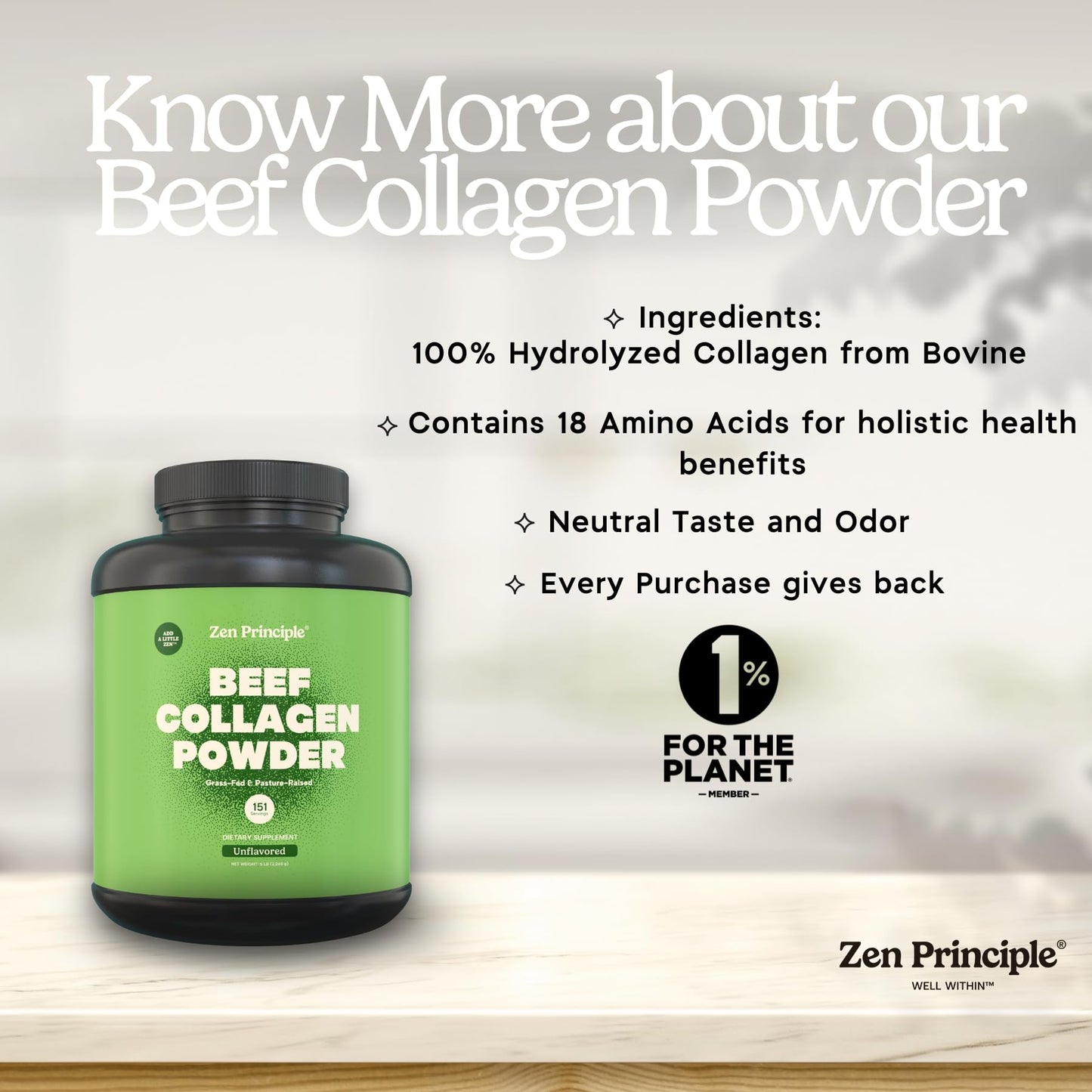 Zen Principle Grass-Fed Collagen Peptides 5 lb – Anti-Aging Protein Powder
