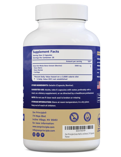 Zen Principle Grass-Fed Beef Bone Marrow Supplement – 210 Capsules